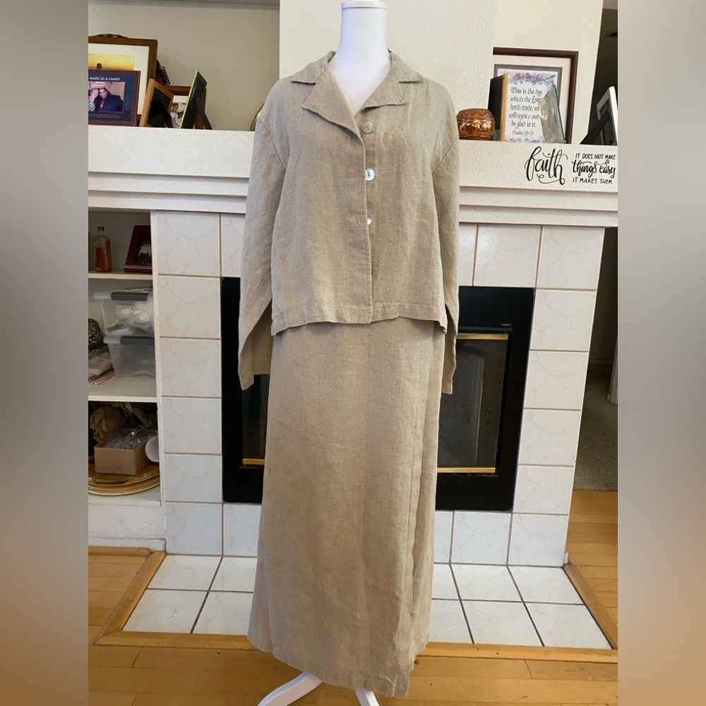 Options Melrose Linen Skirt Set, Crop Jacket,Faux Wrap Midi Skirt,Beige,Size L&M